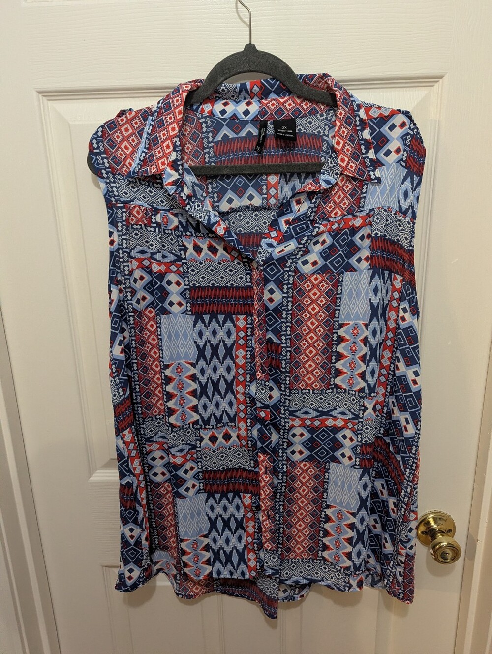 New Directions Woman Red & Blue Geometric Print Jacket